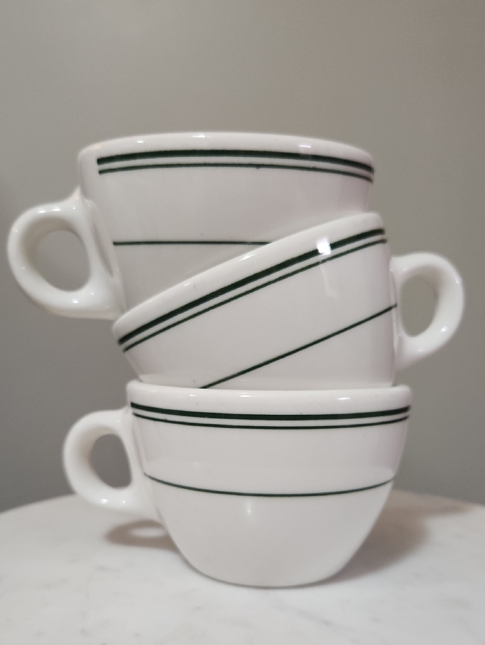 Homer Laughlin Classic White Ceramic Coffee Cup Green Stripe Set of 3 USA